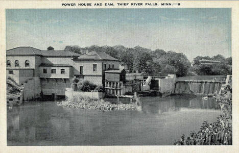 Power House and Dam, Thief River Falls Minnesota, 1940's