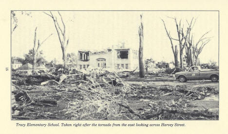 Tracy Elementary School after tornado, Tracy Minnesota, June 13, 1969