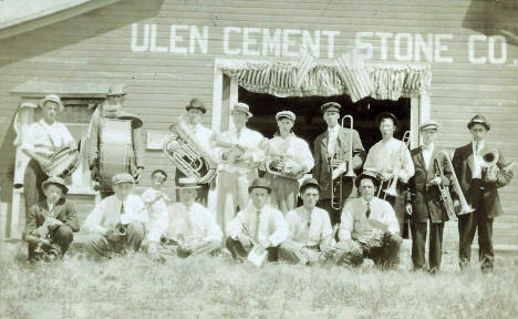 Band in front of Ulen Cement Company, Ulen Minnesota, 1910's