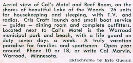 Cal's Motel and Reef Room, Warroad Minnesota, 1960's
