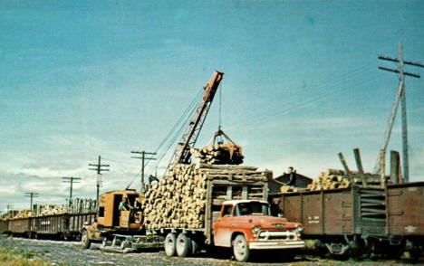 Loading pulpwood, Warroad Minnesota, 1960's