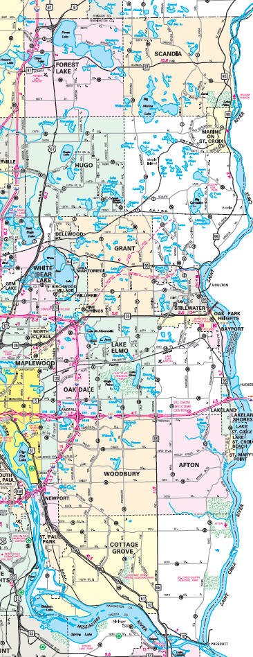 Minnesota State Highway Map of the Washington County Minnesota area