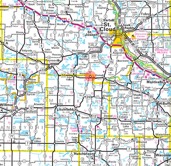 Minnesota State Highway Map of the Watkins Minnesota area 