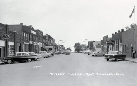 Street scene, West Concord Minnesota, 1950's
