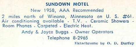 Sundown Motel, Winona Minnesota, 1958