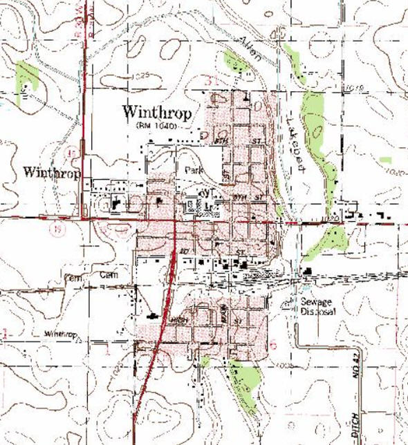 Topographic map of the Winthrop Minnesota area