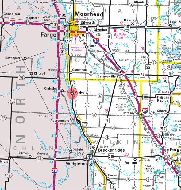 Minnesota State Highway Map of the Wolverton Minnesota area 
