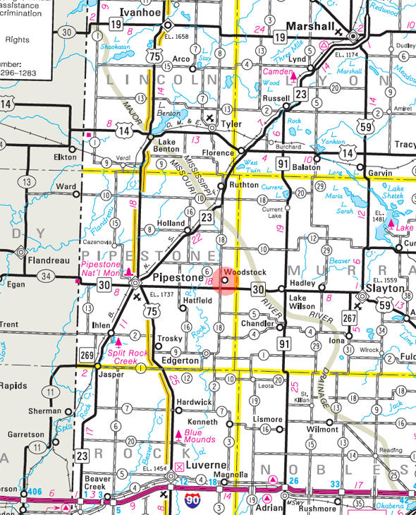 Minnesota State Highway Map of the Woodstock Minnesota area 