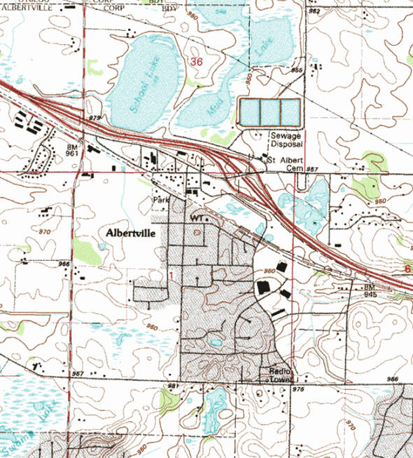 Topographic map of the Albertville Minnesota area