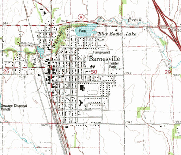 Topographic map of the Barnesville Minnesota area