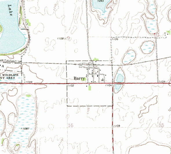Topographic map of the Barry Minnesota area