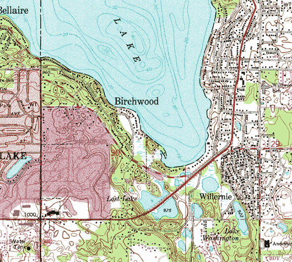 Topographic map of the Birchwood Minnesota area