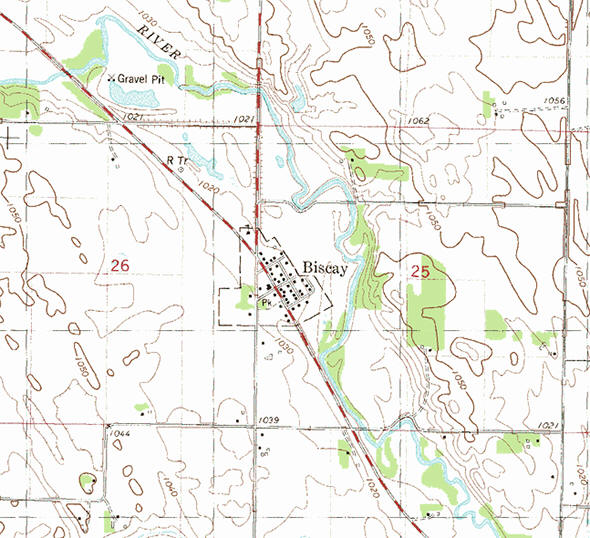 Topographic map of the Biscay Minnesota area