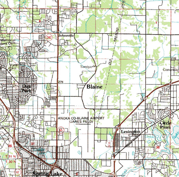 Topographic map of the Blaine Minnesota area