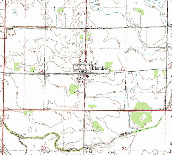 Topographic map of the Blomkest Minnesota area