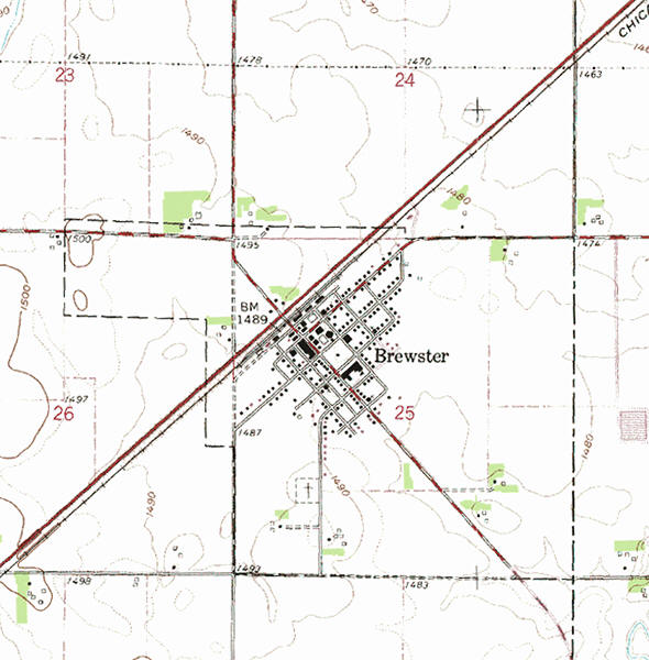 Topographic map of the Brewster Minnesota area