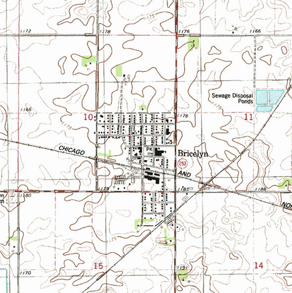 Topographic map of the Bricelyn Minnesota area
