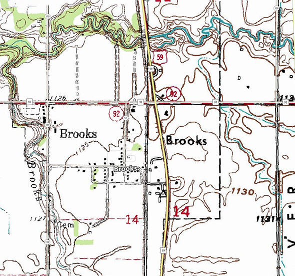 Topographic map of the Brooks Minnesota area