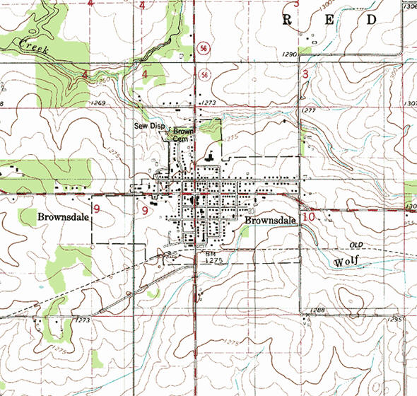 Topographic map of the Brownsdale Minnesota area