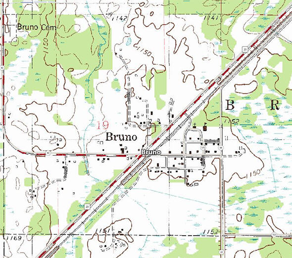 Topographic map of the Bruno Minnesota area