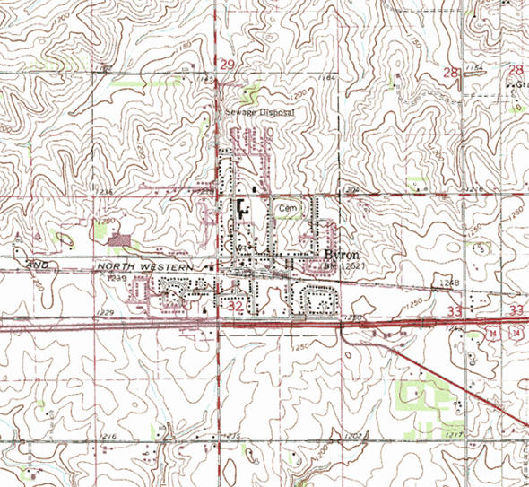 Topographic map of the Byron Minnesota area