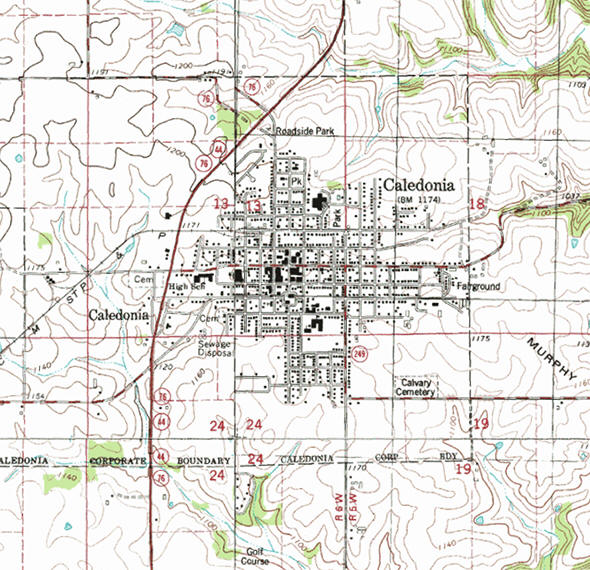 Topographic map of the Caledonia Minnesota area