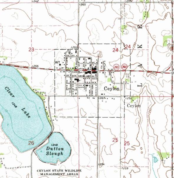 Topographic map of the Ceylon Minnesota area