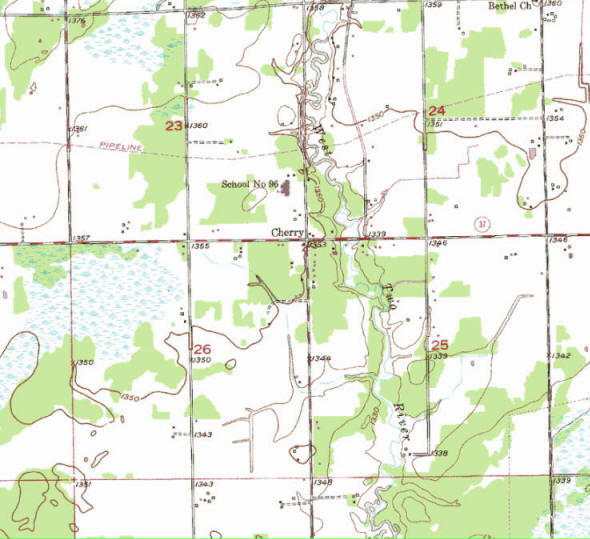 Topographic map of the Cherry Minnesota area