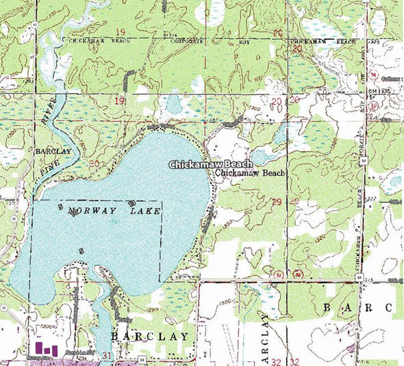 Topographic map of the Chickimaw Beach Minnesota area