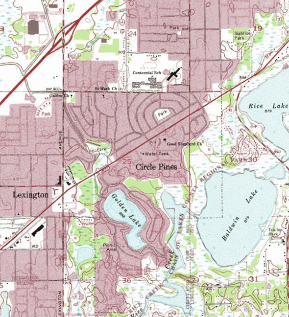 Topographic map of the Circle Pines Minnesota area