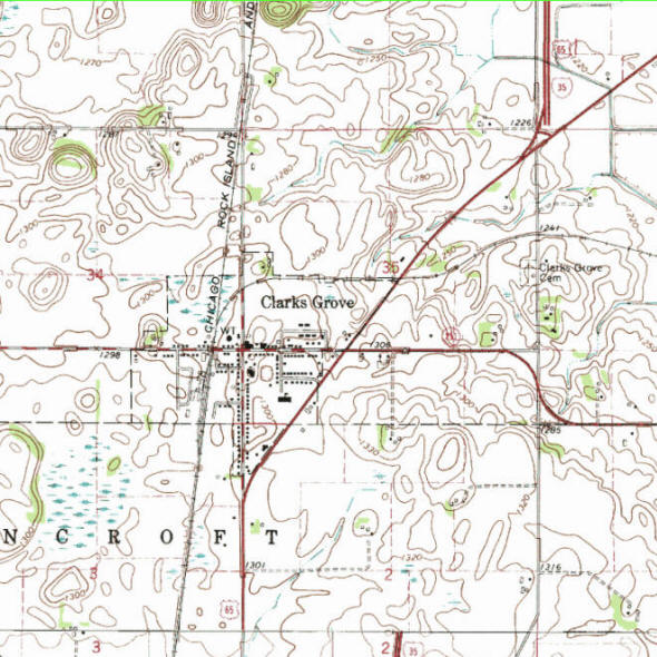 Topographic map of the Clarks Grove Minnesota area