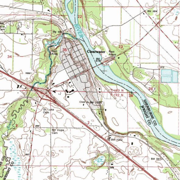 Topographic map of the Clearwater Minnesota area