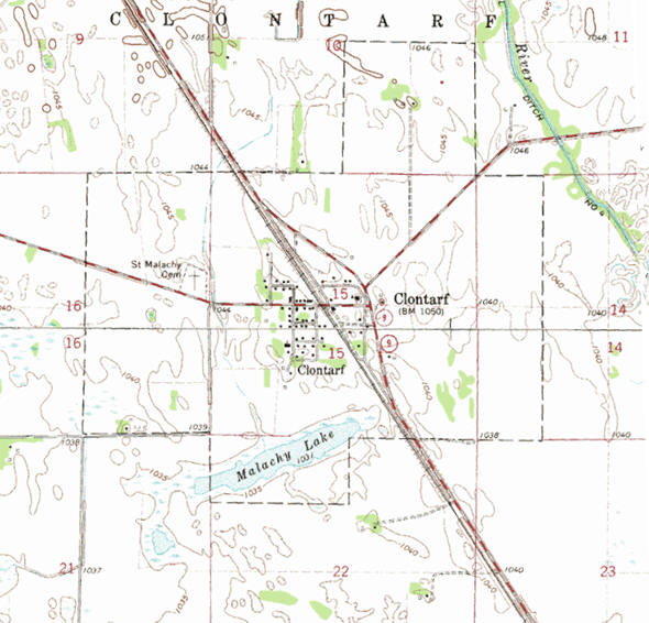 Topographic map of the Clontarf Minnesota area