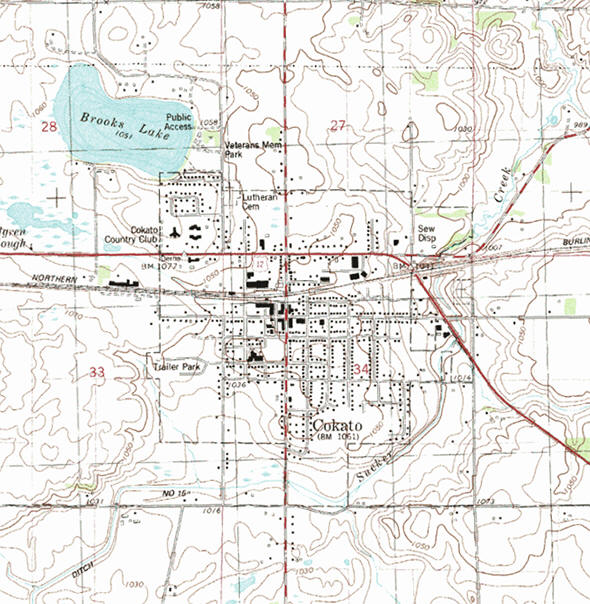 Topographic map of the Cokato Minnesota area