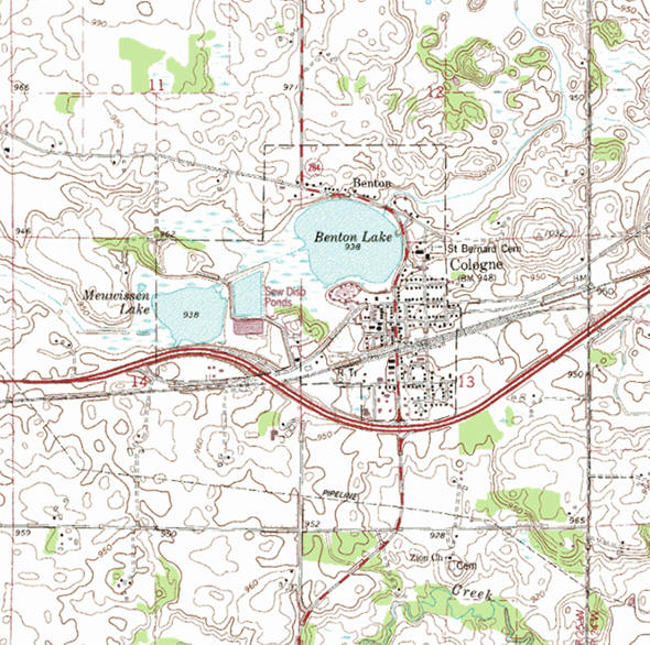 Topographic map of the Cologne Minnesota area