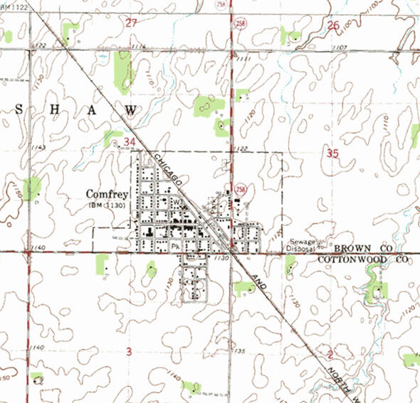 Topographic map of the Comfrey Minnesota area