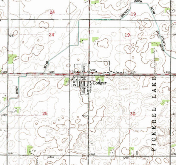 Topographic map of the Conger Minnesota area