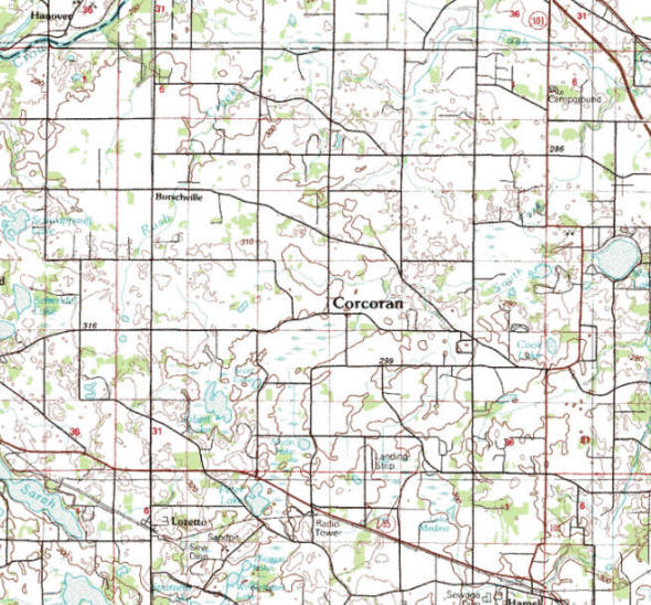 Topographic map of the Corcoran Minnesota area