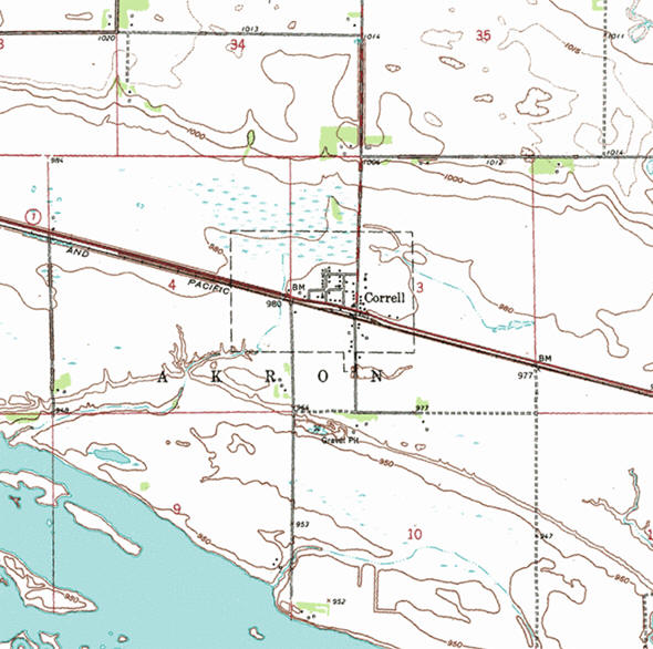 Topographic map of the Correll Minnesota area