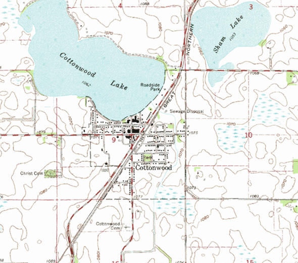 Topographic map of the Cottonwood Minnesota area