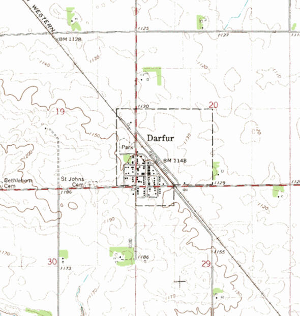 Topographic map of the Darfur Minnesota area