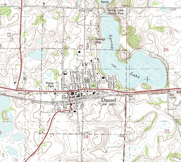 Topographic map of the Dassel Minnesota area