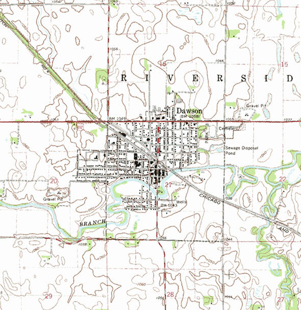 Topographic map of the Dawson Minnesota area