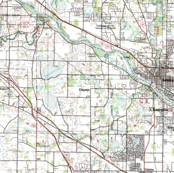 Topographic map of the Dayton Minnesota area