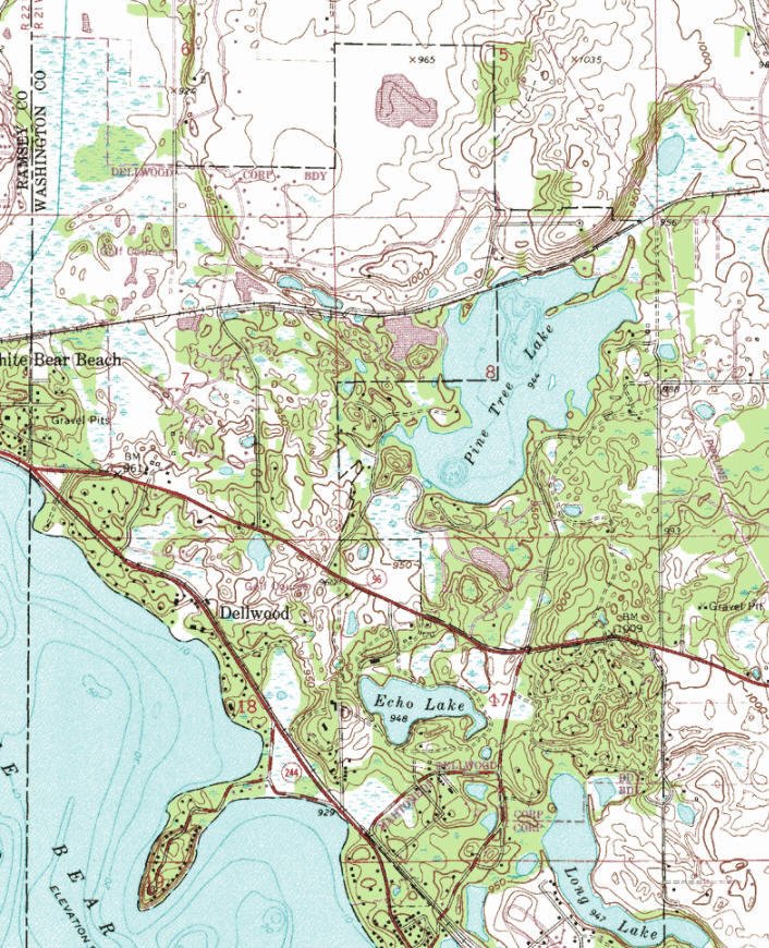 Topographic map of the Dellwood Minnesota area