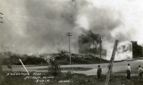 View of the major fire that occurred on Auguest 13th, 1914 in Detroit Minnesota