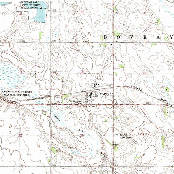 Topographic map of the Dovray Minnesota area
