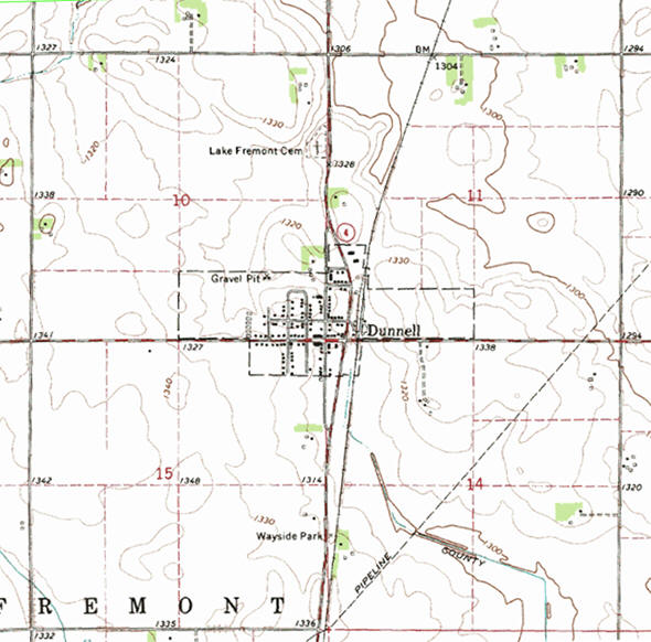 Topographic map of the Dunnell Minnesota area