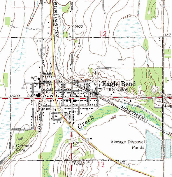 Topographic map of the Eagle Bend Minnesota area