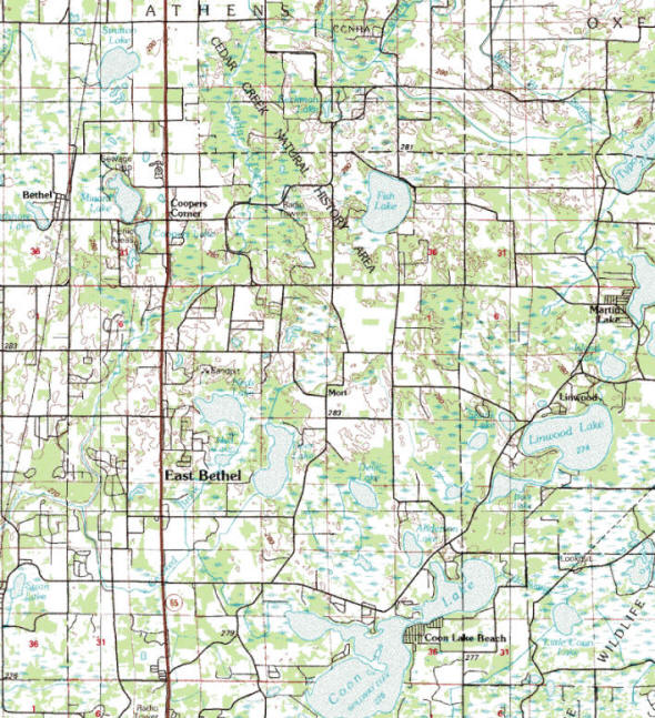 Topographic map of the East Bethel Minnesota area